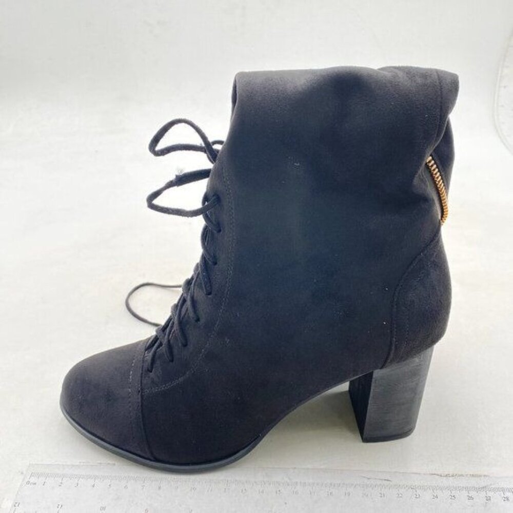 Women's Knee High Combat Boots Lace Up Chunky Heel Zipper Black Shoes